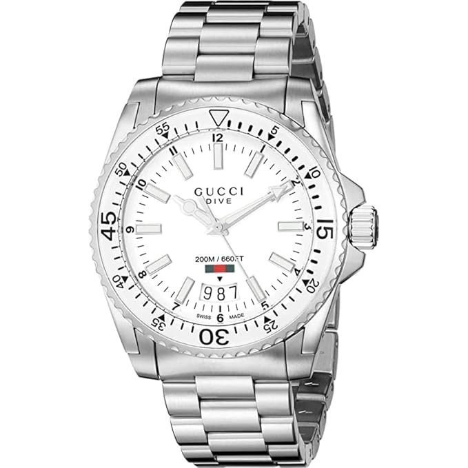 Gucci Dive Analog Display Swiss Quartz Silver-Tone Men Watch